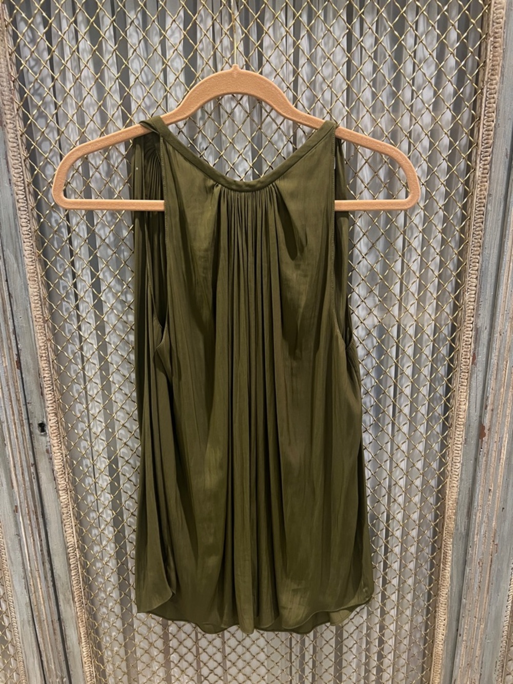 Ramy Brook Olive Green Pleated Halter Tank